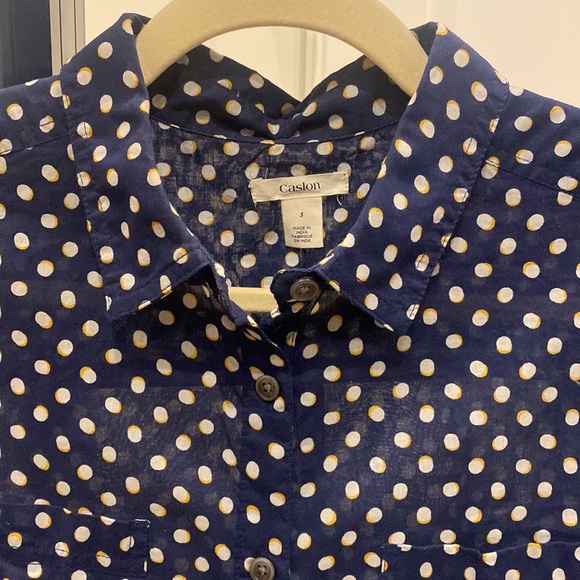 Caslon polka dot button up shirt with roll up and button sleeve - Picture 2 of 4